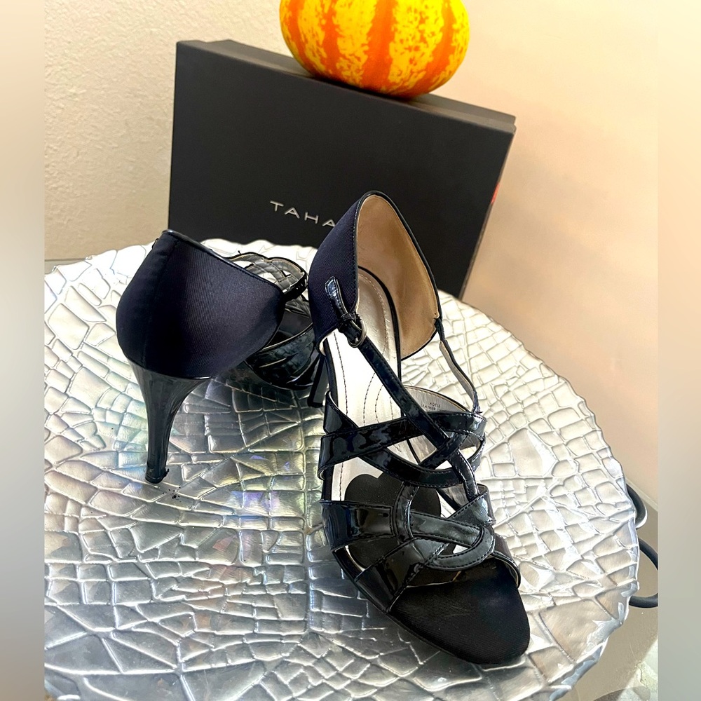 Tahari mixed media open  high heel